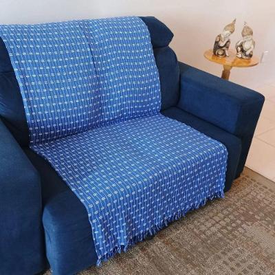 Manta para Sofá Luxo Gigante 2,50x1,80 Azul C Branco Algodão Panos do Lar
