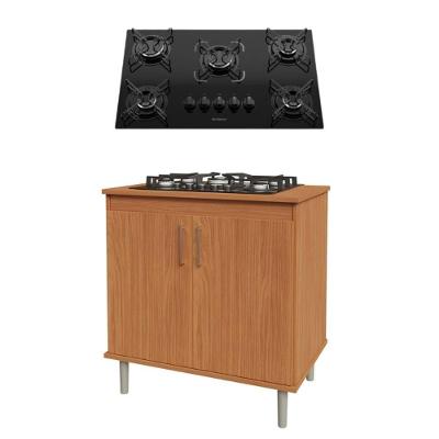 Kit Balcão para Cooktop Turim 2 Portas Mdf-Mdp 78cm Preto Movelove