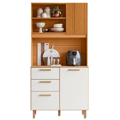 Kit Armário de Cozinha Sicília Piccolo 3 Portas 2 Gavetas MDF-MDP 92cm Freijó Frisado Off White