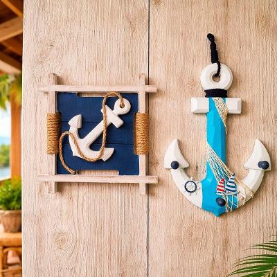 Kit Quadro Decorativo Náutico Âncora Quadrado 27cm e Âncora 35cm Azul e Branco Ancora