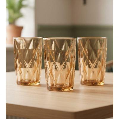 Kit 3 Copos de Vidro Diamond Collection 370ml para Mesa Amarelo Wellmix
