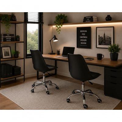 Kit 2 Cadeiras Home Office Saarinen Office Executiva Assento em Polipropileno Base Giratória Cromada