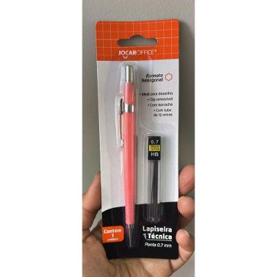 Kit Lapiseira Técnica OEM Jocar Office 0.7mm com Tubo 12 Grafites Hexagonais Rosa