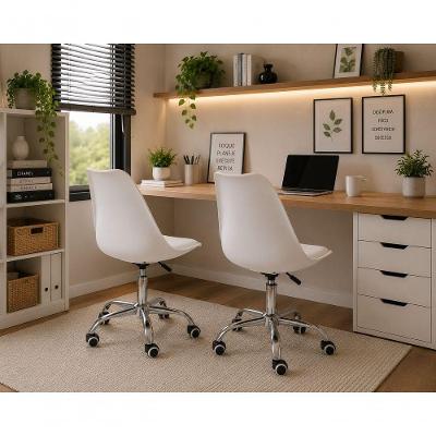 Kit 2 Cadeira Home Office Leda Saarinen Executiva Couro Sintético Base Giratória Branco Decoreshop