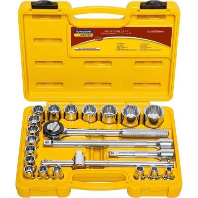 Jogo de Soquetes Estriados 43600-022 22 Peças 8mm a 32mm com Maleta Plástica Tramontina