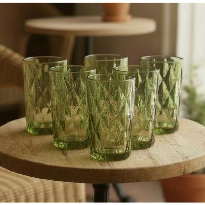 Kit 6 Copos de Vidro Diamond Collection 370ml para Mesa Verde Wellmix