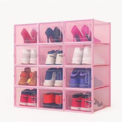 Kit 6 Caixas Organizadoras Transparentes para Calçados e Objetos Plástico para Armário Rosa