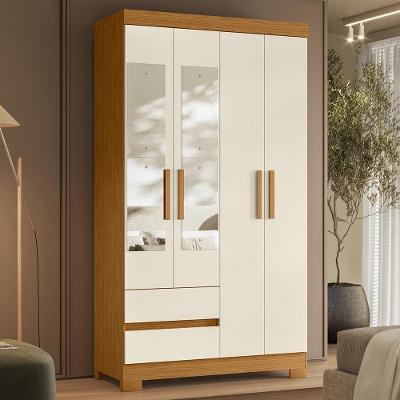 Guarda Roupa Casal Lipion A02 4 Portas de Bater 2 Gavetas MDP Cinamomo-Off Mpozenato