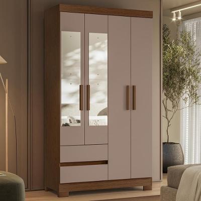 Guarda Roupa Casal Lipion A02 4 Portas de Bater 2 Gavetas MDP Nogueira-Cappuccino Mpozenato
