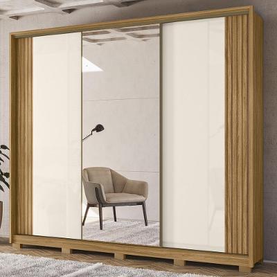 Guarda Roupa Casal Nevali Z17 3 Portas de Correr 6 Gavetas em MDF Freijó-Off Mpozenato