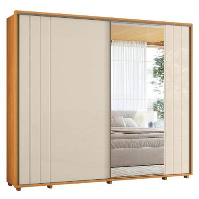 Guarda Roupa Casal Dalí 2 Portas de Correr Espelho 8 Gavetas Cinamomo Fosco e Off White Madetec