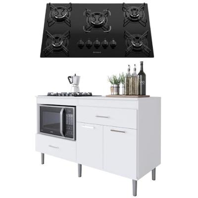 Conjunto Armário para Cooktop Turim 2 Portas em MDF-MDP 140cm Branco Movelove