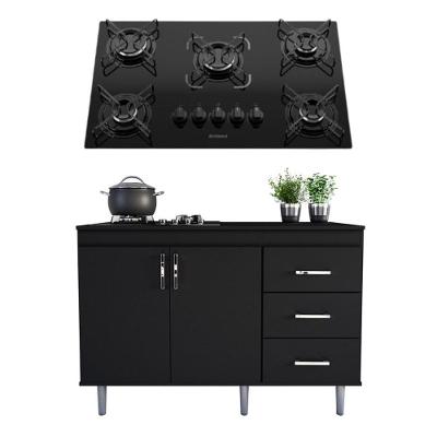 Conjunto Balcão com Cooktop de Embutir 5 Bocas Gás Movelove Turim Essencial Mesa Vidro Temperado