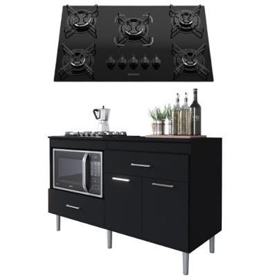 Conjunto Armário para Cooktop Turim 2 Portas MDF-MDP 140cm Preto Movelove