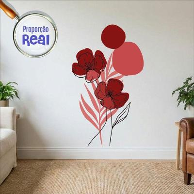 Adesivo de Parede Floral Boho Vermelho Estilo Nórdico 70x120 Vinil Autoadesivo Fosco
