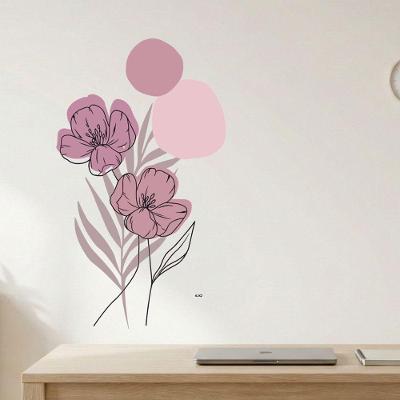 Adesivo de Parede Floral Boho Rosa Estilo Nórdico 50x90 Vinil Autoadesivo Lavável