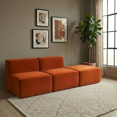 Sofá Modular Boucle Kit 3 Módulos 2 Meios e Chaise 3 Lugares Terracota Bouclé
