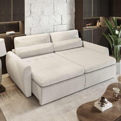 Sofá Cama Charlie 3 Lugares Retrátil e Reclinável 210cm Off White em Linho Movelaria Store