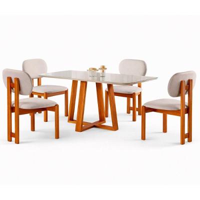 Sala de Jantar Milão 4 Lugares Tampo em MDF e Vidro Mel-off-white-creme Móveis Mundial