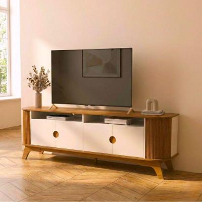 Rack Bancada Vivaldi para Tv 80" 200cm MDF-MDP Canelado Cinamomo e Off White Artely