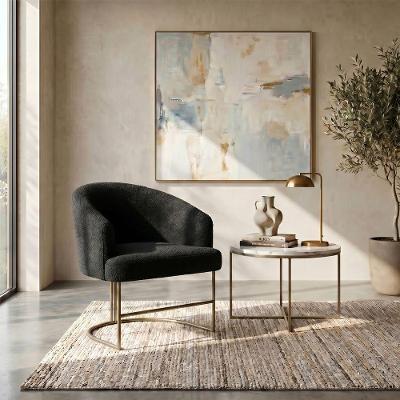 Poltrona Decorativa Chiara Suede para Sala de Estar Base de Aço Reforçado Preto Mobília Decor