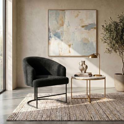 Poltrona Decorativa Chiara Base Aço Estrutural com Rodízios Preto Mobília Decor