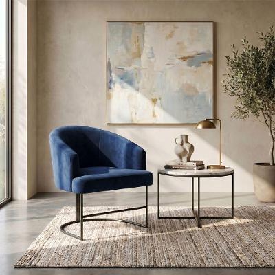 Poltrona Decorativa Chiara Base Aço Estrutural Azul Marinho para Sala de Estar Mobília Decor