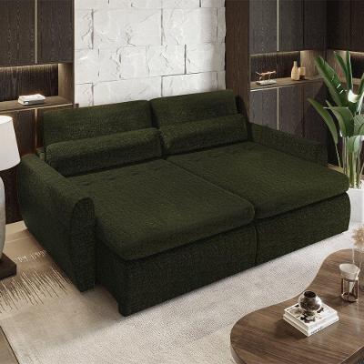 Sofá Cama Charlie Retrátil 210cm Verde em Linho com Assento Anatômico