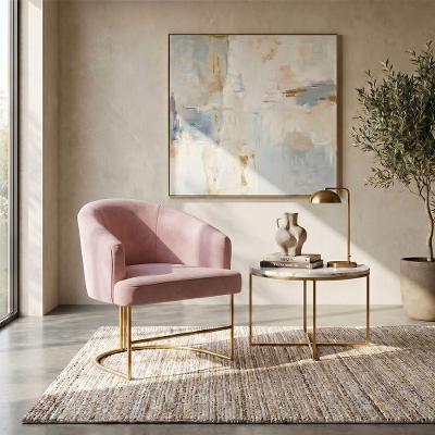 Poltrona Decorativa Chiara Base Aço Estrutural Dourado Rose para Sala Mobília Decor