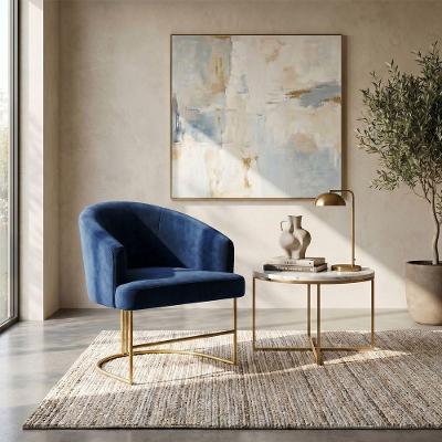 Poltrona Decorativa Chiara Base Aço Estrutural Dourado Azul Marinho Mobília Decor