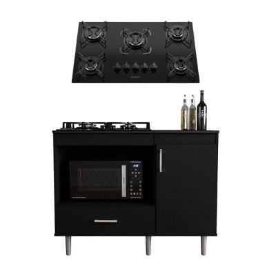 Kit Balcão para Cozinha Turim com Cooktop Essencial 1 Porta em MDF-MDP 105cm Preto Movelove