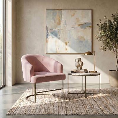 Poltrona Decorativa Chiara Base Aço Estrutural Reforçado Champanhe Rose Mobília Decor