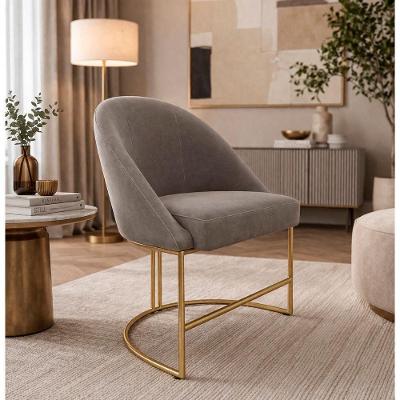 Poltrona Decorativa Lua para Sala de Estar com Pés Metálico Cinza Virtual Móveis
