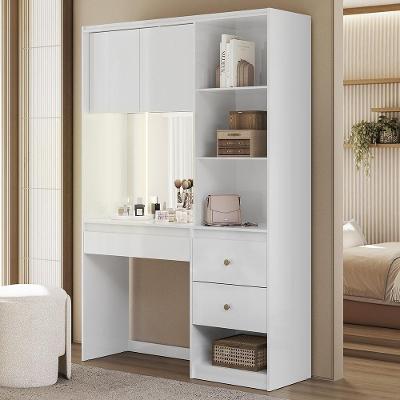 Penteadeira Camarim Lumier Branco Z17 3 Gavetas com Espelho e LED em MDF-MDP Mpozenato