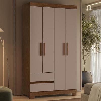 Guarda Roupa Casal Lipion A02 4 Portas 2 Gavetas MDP com Pés Nogueira-Cappuccino Mpozenato