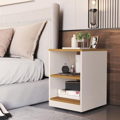 Mesa de Cabeceira Decore com Rodízios em MDF-MDP Off White e Cedro Off!