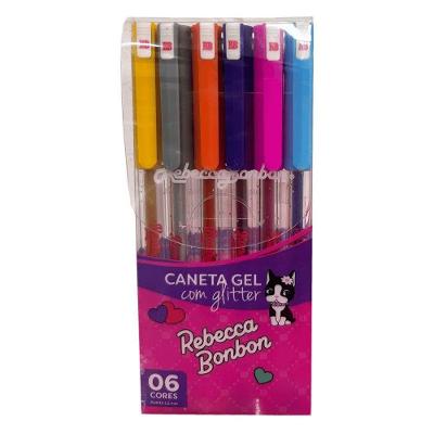 Kit de Canetas Gel Rebecca Bonbon RB0401 com 6 Unidades em Resina Termoplástica Rosa