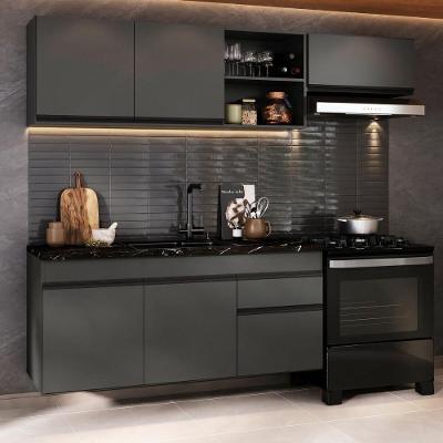 Cozinha Modulada Suspensa Milano MP2411 6 Portas 1 Gaveta 220cm Cinza Grafite Multimóveis