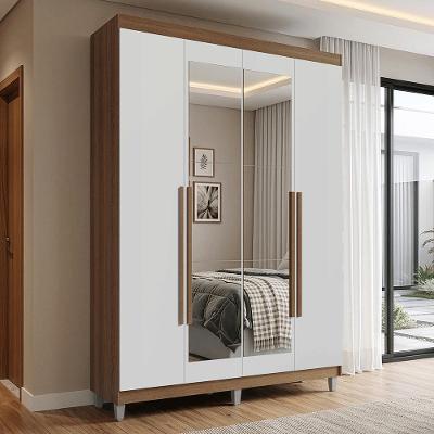 Guarda Roupa Solteiro Venus 1105J32E2G1CP 4 Portas de Bater com Espelho em MDP Rustic-Branco-Rustic
