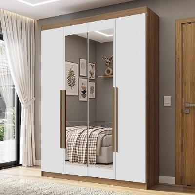 Guarda Roupa Solteiro Venus 1105J32E2G1 4 Portas de Bater com Espelho Rustic-Branco-Rustic Madesa