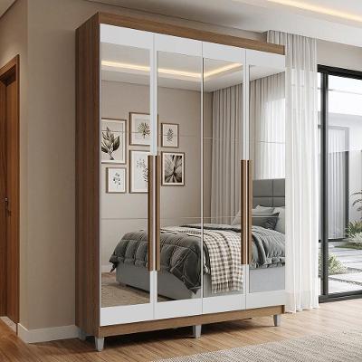 Guarda Roupa Solteiro Venus 1105J34E2G1CP 4 Portas de Bater com Espelhos Rustic-Branco-Rustic Madesa