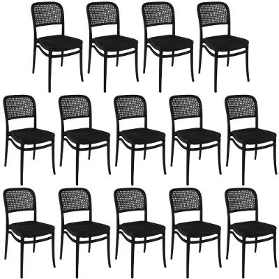Kit 14 Cadeiras de Jantar Roma Plástico Preto All Black Magazine Decor