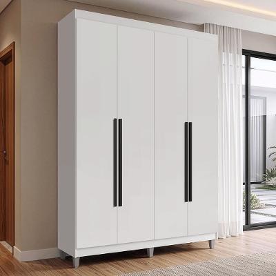 Guarda Roupa Solteiro Venus 4 Portas de Bater com Pés MDP Branco-Branco-Preto Madesa