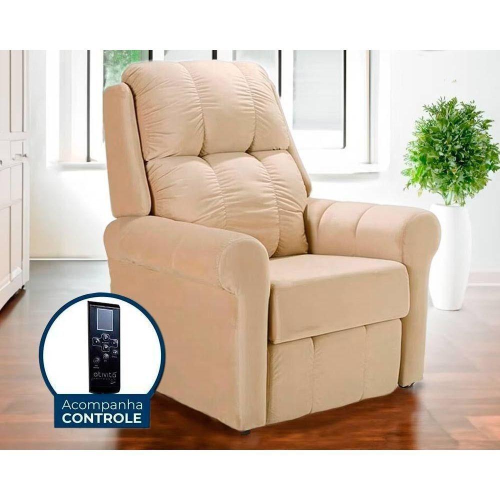 Poltrona Reclinável p/ Sala MH 1216 Two Way c/ Massagem Suede Bege - Herval - 1