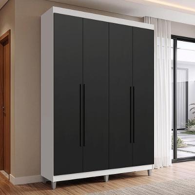 Guarda Roupa Solteiro Venus 1105K82G1CP 4 Portas de Bater com Pés MDP Branco-Preto-Preto Madesa