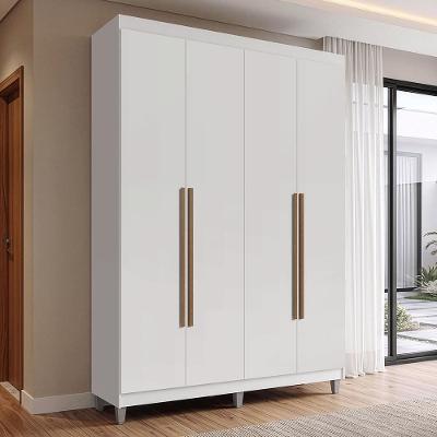 Guarda Roupa Solteiro Venus 1105J52G1CP 4 Portas de Bater com Pés MDP Branco-Branco-Rustic Madesa