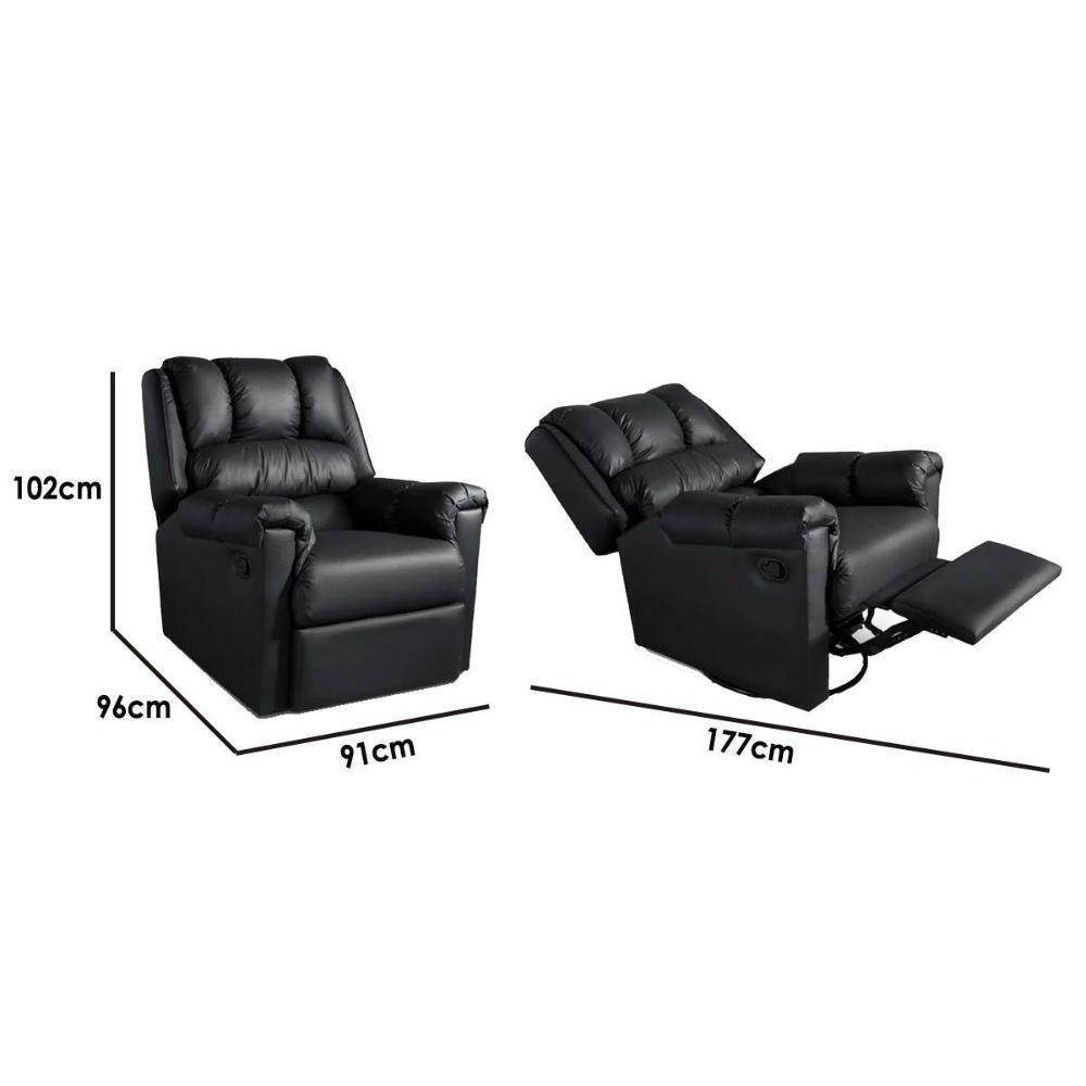 Poltrona Reclinável c/Massagem p/ Sala Vermont Zero Wall Courano Preto - Probel - 6