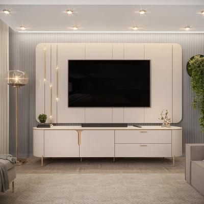 Painel com Bancada para Tv 75 Avatar G18 241cm em MDF com Led Off White Gran Belo