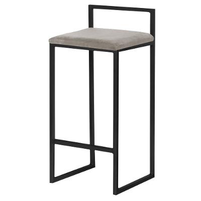 Banqueta Decorativa Selena G41 Veludo Cinza Base Preta Fixa sem Encosto Gran Belo