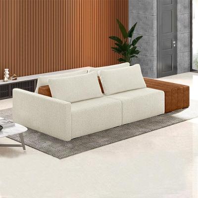 Sofá Ilha Modulado Milos G33 3 Lugares 232cm Offwhite Caramelo Manchado Bouclê Pu Gran Belo